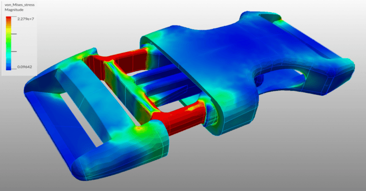Stress concentration in a fatigue analysis of a plastic buckle