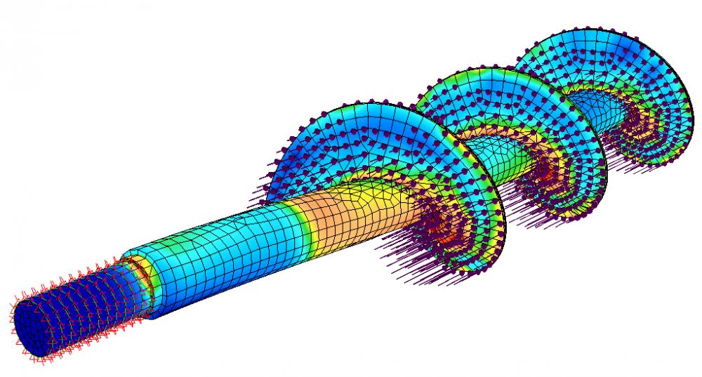 Modal analysis result showing a vibration mode of a rotating shaft
