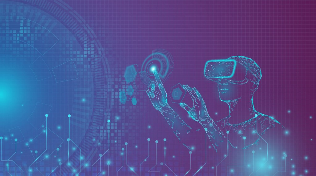 Illustration of an engineer using a digital interface with a VR headset