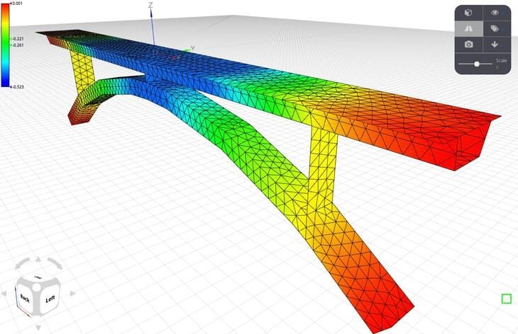 Stress distribution in a load-bearing structure modelled with a finite element mesh