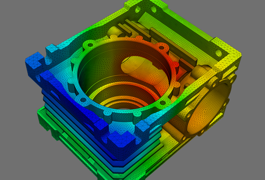 Thermal analysis showing temperature distribution on a gearbox housing