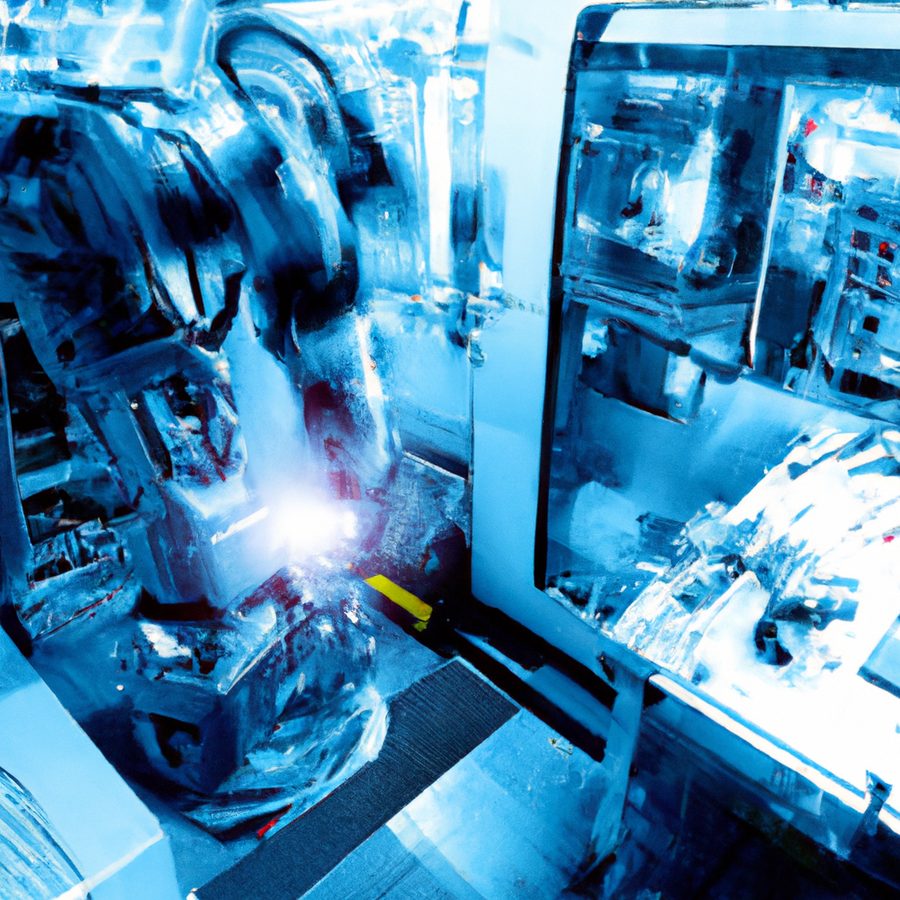 Blue-toned factory image representing robotic engineering and image processing