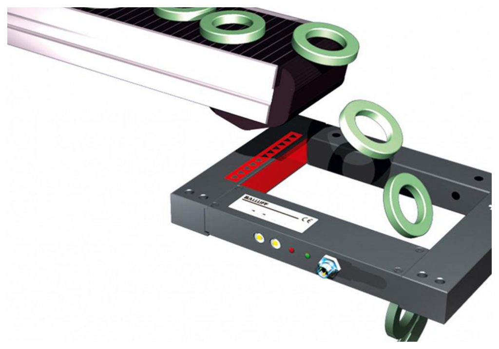 Ring-shaped parts detected by a sensor on a conveyor
