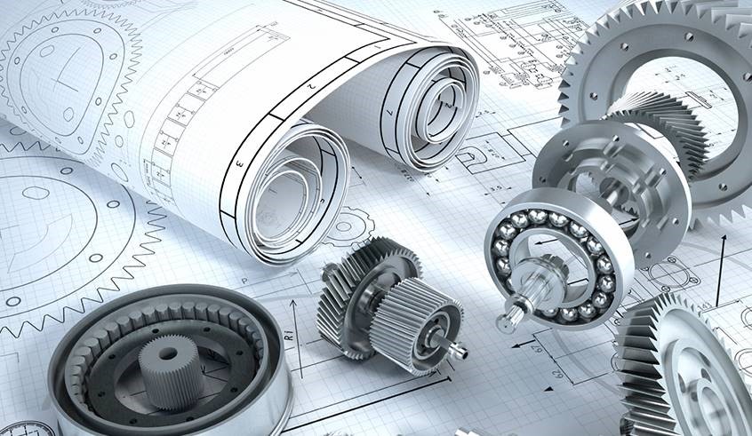 Gears and bearings on technical drawings