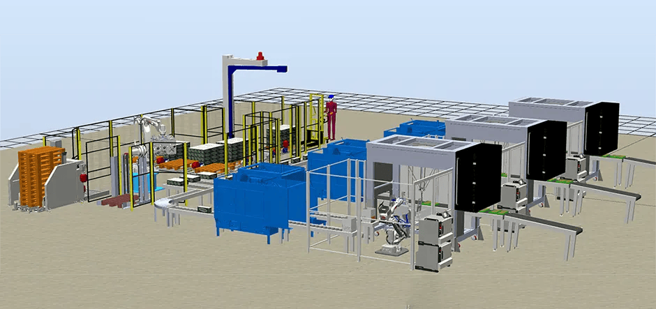 3D simulation model of a factory line
