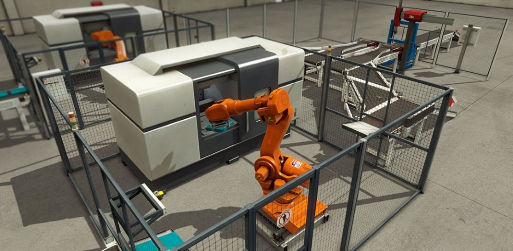 Virtual factory with conveyors and stations built in FACTORY I/O